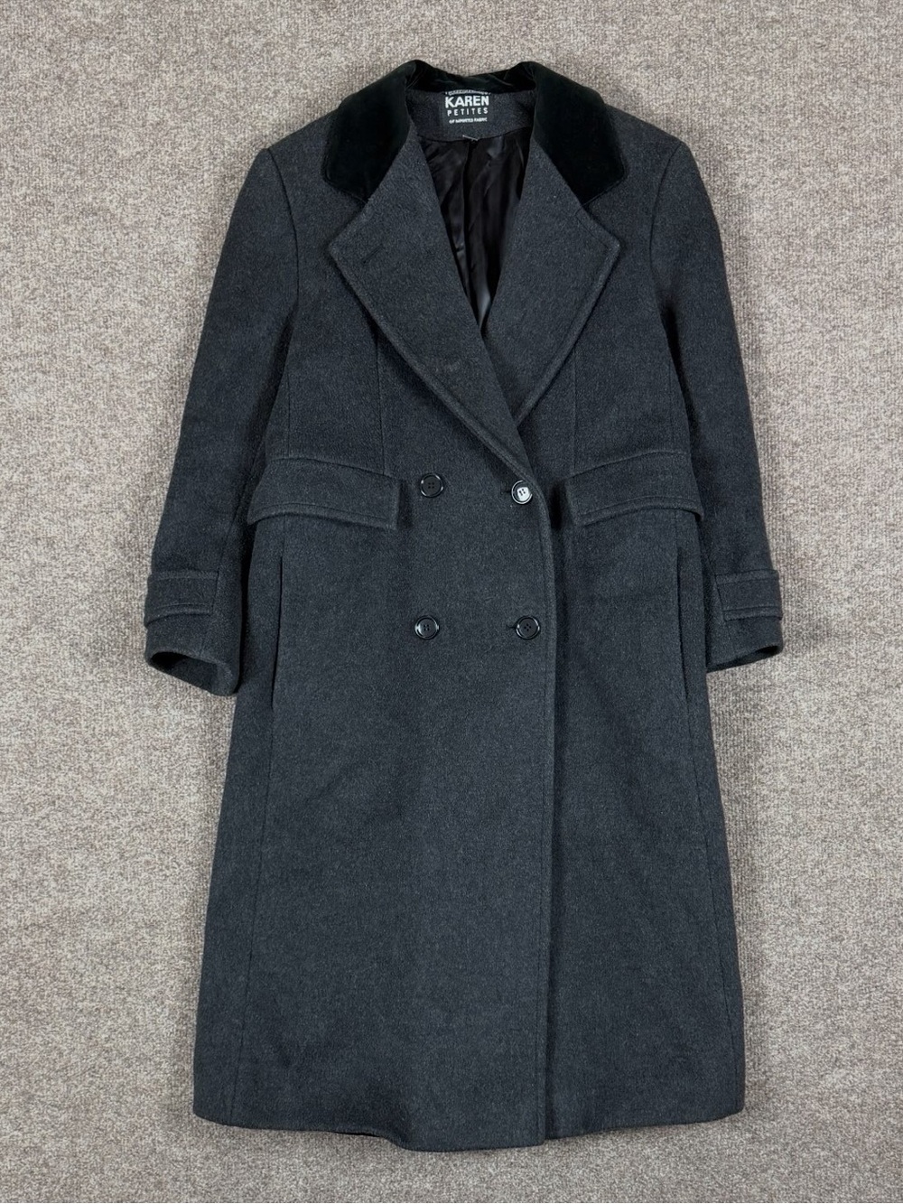 Vintage Grey Long Wool Cashmere‎ Double Breasted Coat Women’s 4 Petite Overcoat